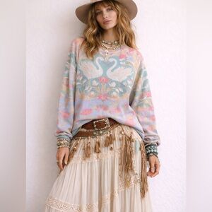 Free People We The Free Sample Nouvelle Pattern Pastel Swan Tunic Sweater